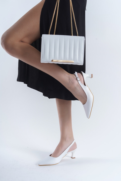 Zlato Combinație de pantofi și genți cu toc alb cu spatele deschis pentru oca...