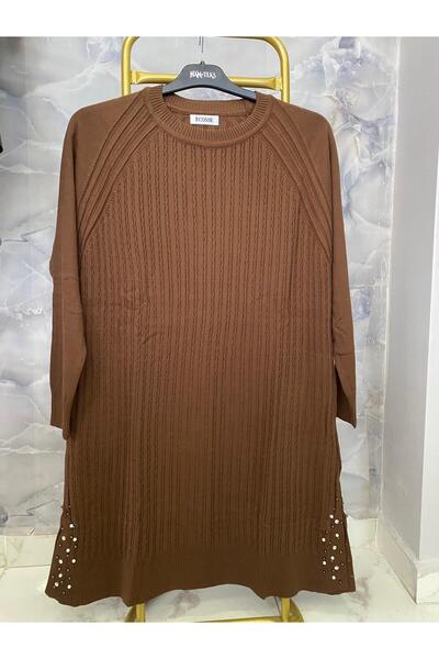 Anka Etek Kısmı Taşlı Triko Tunik