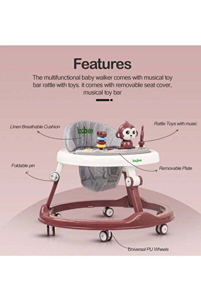 BabyCara Baby Walker Multifunctional Anti Rollover Anti O Folding 6 18 Months with Music