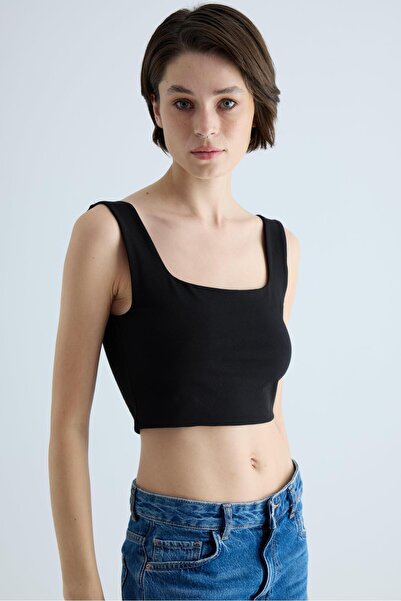 TUBİA Bluză neagră cu bretele groase de damă