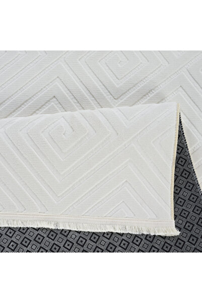 LİNOS HOME Modern Desenli Premium Serisi Krem Saçaklı Kaymaz Taban Yıkanabili...