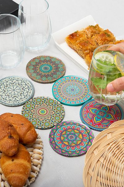 SENSY Set of 6 Decorative Metal Coasters - Top Göbeklitepe