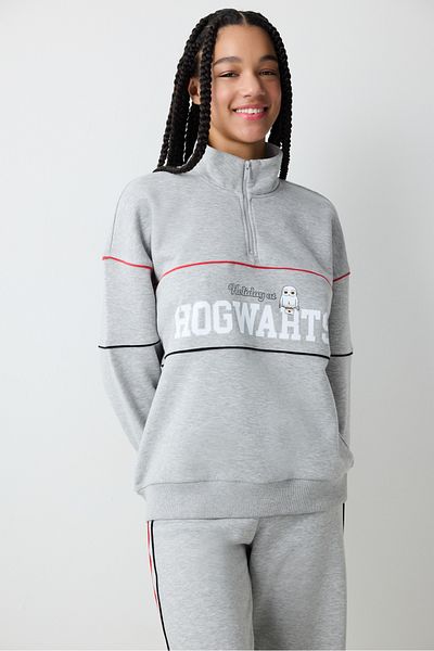 Penti Graues Sweatshirt mit halbem Reißverschluss und Harry-Potter-Aufdruck