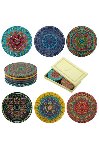 SENSY 6-Piece Decorative Metal Coasters - Troy Top