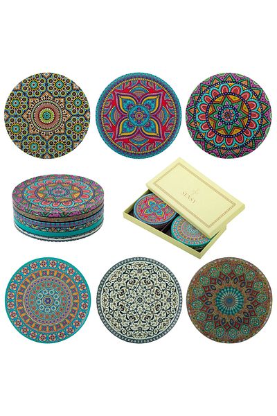 SENSY Set of 6 Decorative Metal Coasters - Top Göbeklitepe