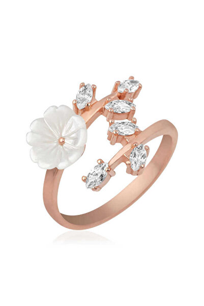 Skygo 925 Ayar Gümüş Rose Beyaz Bahar Çiçeği Yüzük