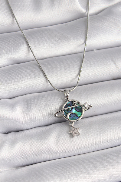 Marsilyan 316L الصلب الفضة اللون سلسلة الزركون حجر الكوكب نموذج قلادة المرأة