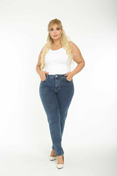 ASSO MOM FIT JEAN مقاس كبير، سروال عالي الخصر وضيق وقابل للتمدد