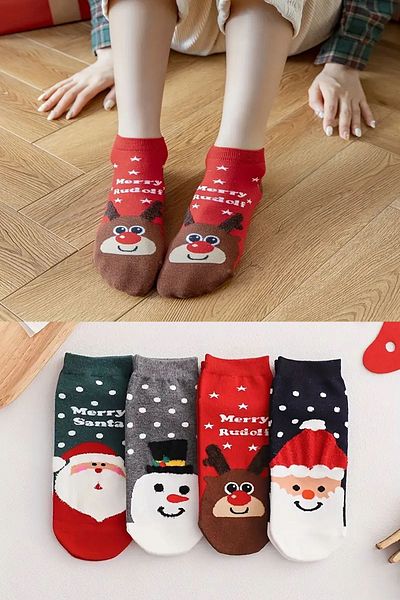 kidy Set of 4 Cotton New Year Patterned Booties Socks