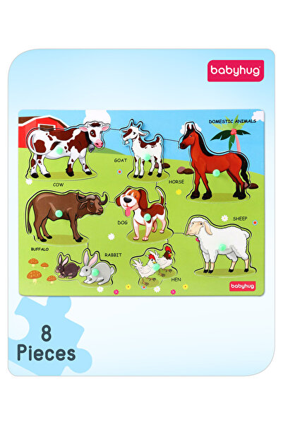 Babyhug أحجية خشبية للحيوانات الأليفة بمقبض ووتد - ٢٩ × ٢٢ سم