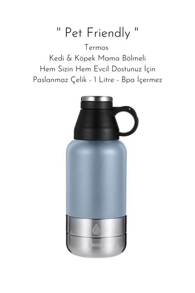 fitmart Pet Friendly - Stainless Steel Thermos - 1 Liter - Cat & Dog Food and Water Compartment