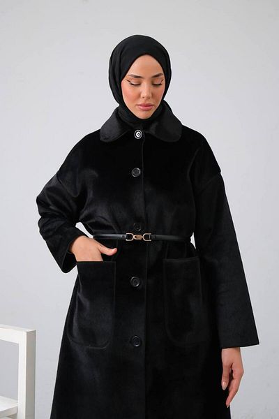 FMN Moda Oversize Stamp Coat - Hijab Compatible, Unlined, Thick Equivalent and Buttoned