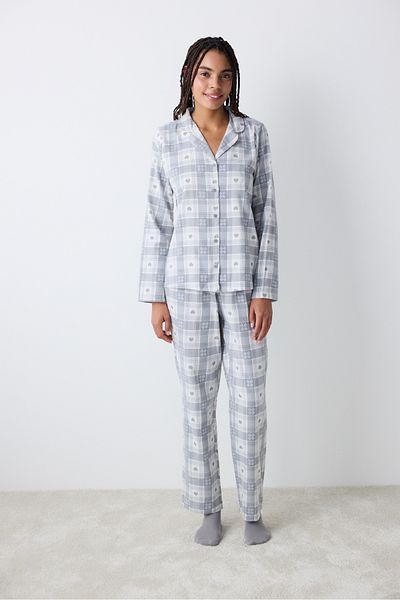 Penti Grau kariertes dunkelgraues Hemd-Hosen-Pyjama-Set