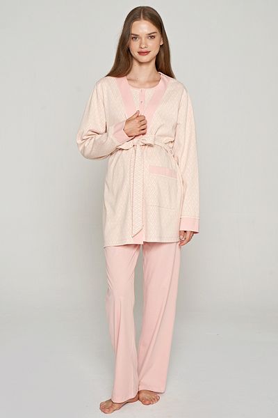 Feyza Women's Buttoned Collar Laced Waist Tie Maternity Maternity Pajamas Set