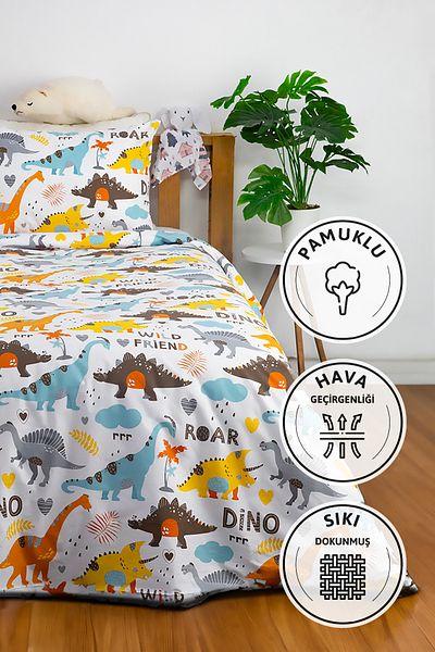FAVORA Set cuvertură de pilota Dino Blue, 100% bumbac