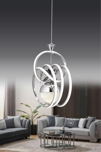 HİRALUCE Helen 3 Renk Krom ( Sarı Beyaz Ve Gün Işığı ) Led Avize Kristal Taşlı Concept