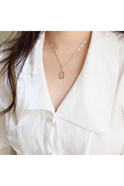 All About Jewelry Paslanmaz Çelik Üzeri 18k Altın Kaplama Sedef Zincir Kolye
