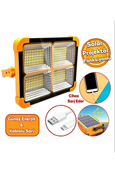 Forlife FL-3239 Güneş Enerjili Solar 200w Watt Led Projektör Taşınabilir Sarı Beyaz  Işık Lamba
