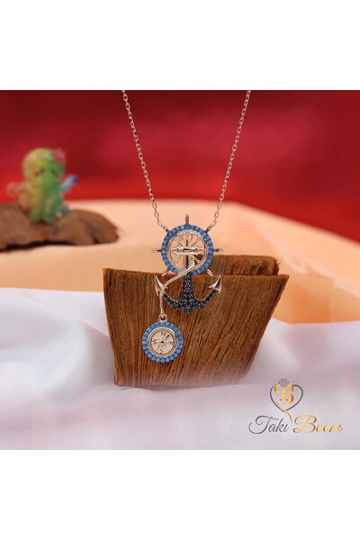 Takı Boom Çapa Dümen Kadın Gümüş Kolye, Kalbine Demir Attım Kolyesi, Kadınlar İçin Çapa Kolyesi