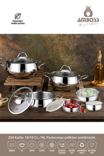 Amboss 12 Pieces Star Prime Stainless Steel Cookware Set & Steel Storage Container