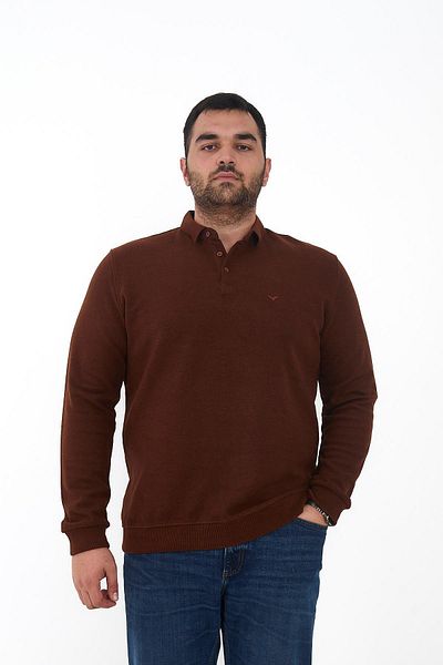 Maccali Plus Size Oversized Polo Neck Tile Color T-Shirt