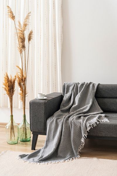 Bursalı Home Collection Crystal Cotton Luxury Sofa Cover Dark Grey Color Sergeant Pattern 175X225 |   Multi-Purpose Cover