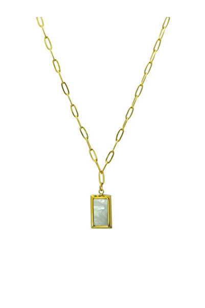 All About Jewelry Paslanmaz Çelik Üzeri 18k Altın Kaplama Sedef Zincir Kolye