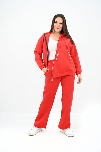 Koza Butik Women's Plus Size Hooded Side Zipper Detailed Tracksuit Set 8163-25