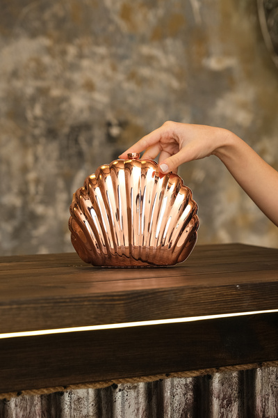 ROZA CANTA Γυναικεία βραδινή τσάντα με λεπτομέρεια με αλυσίδα με μοντέλο ροζ μεταλλικό μοντέλο