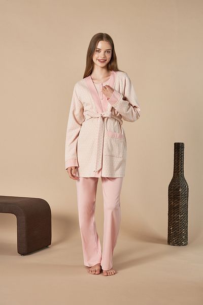Feyza Women's Buttoned Collar Laced Waist Tie Maternity Maternity Pajamas Set