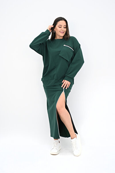 Koza Butik Women's Plus Size Zipper Detailed Skirt Set 8159-25