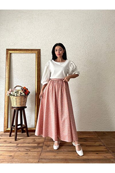 KÜÇÜĞÜM BUTİK Fusta evazată din poplin - Design crocant portocaliu