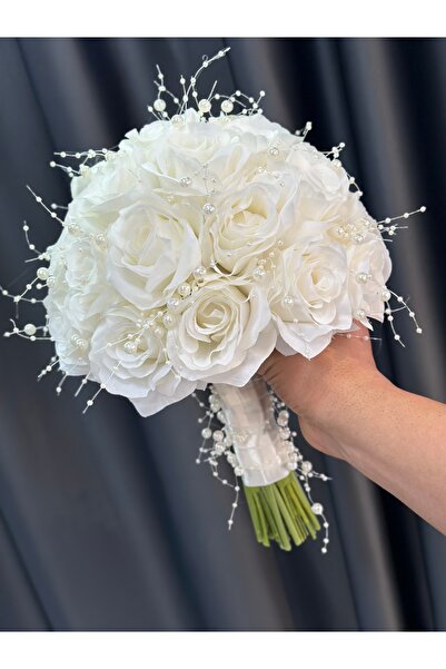 GELİNÇİÇEKCOM İNCİLİ KREM GÜL BUKETİ