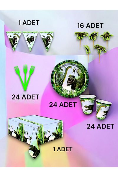VibeHome Jurassic Themed Premium Set for 24 - Birthday Party and Fun Events