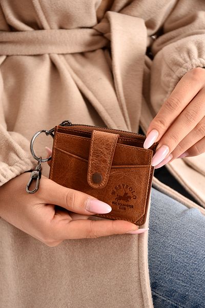 Westpolo Genuine Tumbled Leather Women's Keychain Card Holder