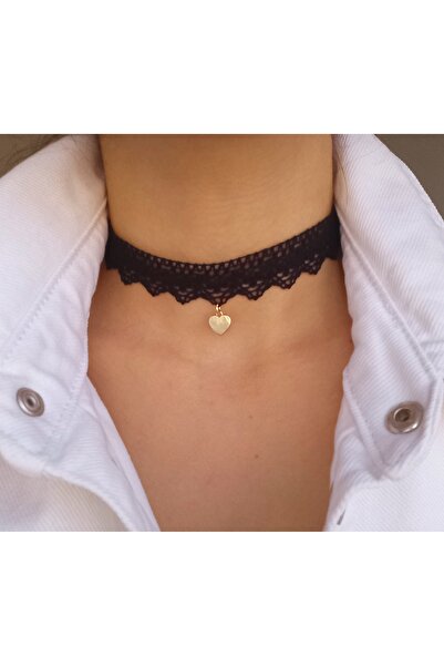 BNGaksesuar Dantel Siyah Gotik Kalpli Choker Tasma Kolye