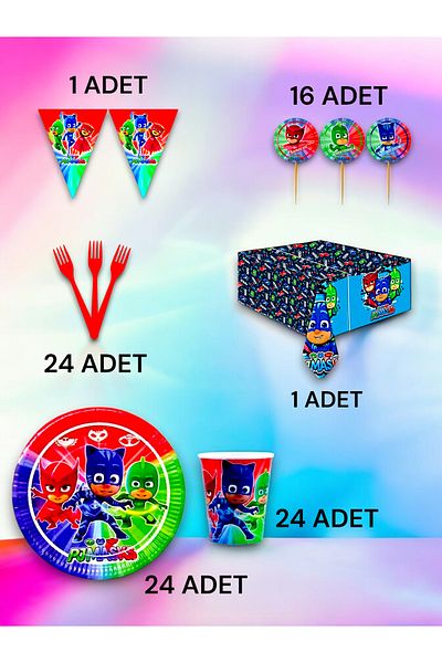 VibeHome Pijamask Themed Premium Set for 24 - Birthday Party and Fun Events