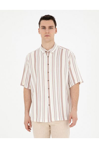 Pierre Cardin Καφέ Oversize κοντομάνικο πουκάμισο 50285540-VR197
