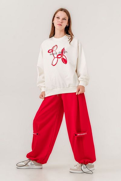 HAUSEkids 9-15 Years Old Girl's Tracksuit Set - Magic Design, Ecru/red