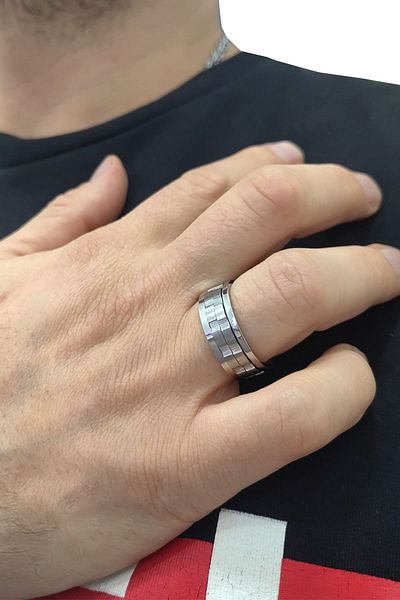 Chavin Bright Gray Medium Moving Steel Men's Ring Eb68