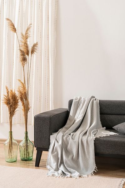 Bursalı Home Collection Cotton Luxury Sofa Cover Light Grey Color Sergeant Pattern 175X225 |   Multi-Purpose Cover |   Double Sided
