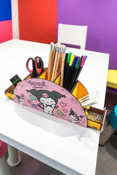 Vagonik Suport pentru pix cu 7 compartimente pentru masă decorativă din lemn Kuromi cu sertar