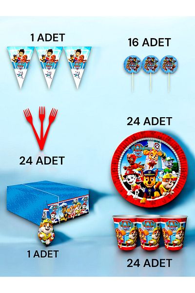 VibeHome Paw Patrol Themed Premium Set for 24 - Birthday Party and Fun Events