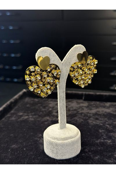 Amber STONED HEART STEEL EARRING