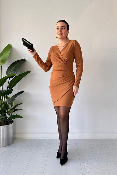MaziButik Φόρεμα Tan Crepe Wrap
