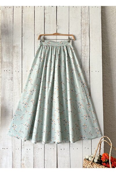 KÜÇÜĞÜM BUTİK Fusta evazată din poplin verde apă - Bahardalı