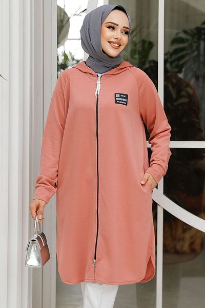Neva Style Dusty Rose Zippered Hijab Sweatshirt - 30157Gk