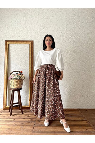 KÜÇÜĞÜM BUTİK Fusta evazată din poplin - Motiv Floral Maro