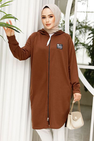Neva Style Hanorac Hijab maro cu fermoar 30157KH
