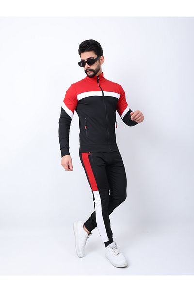 MERTEX Men's Red Diver Fabric Digital Printing Raster Zip-Up Tracksuit Set